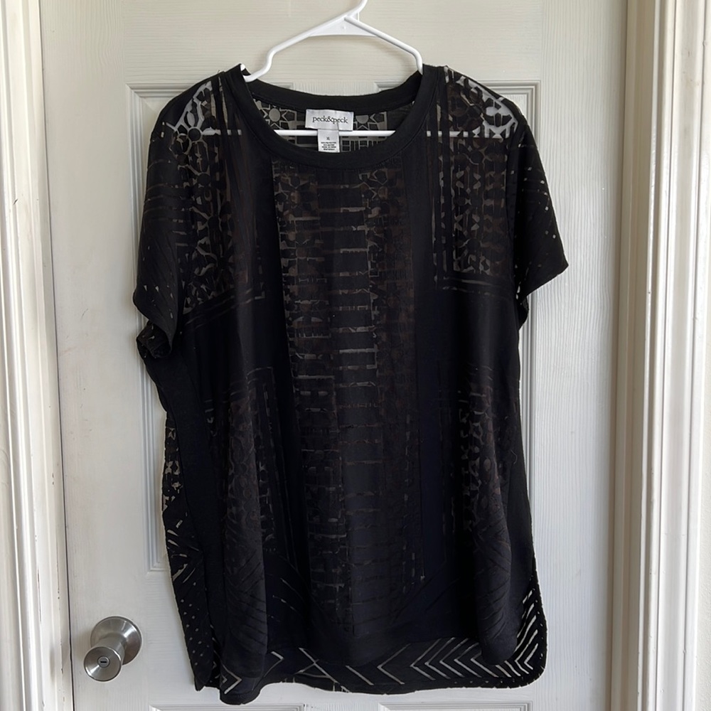 Peck & Peck Black See Through Tee Sz XL